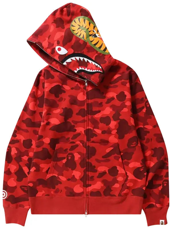BAPE Color Camo Shark Full Zip Hoodie 'Red'